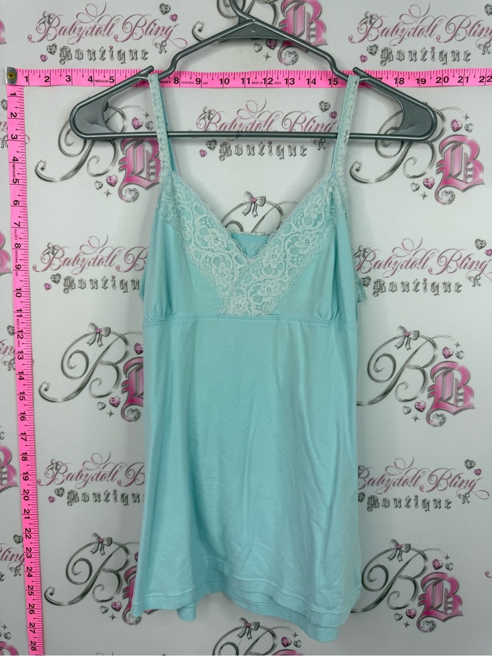La SENZA tank top y2k lace Light Blue Lace-Trim Tank Slip